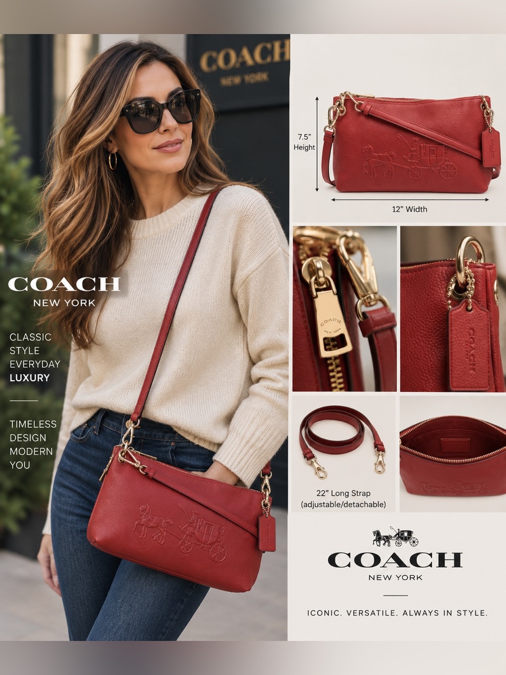Coach embossed horse & carriage  Pebbled Leather Charley pochette or Crossbody